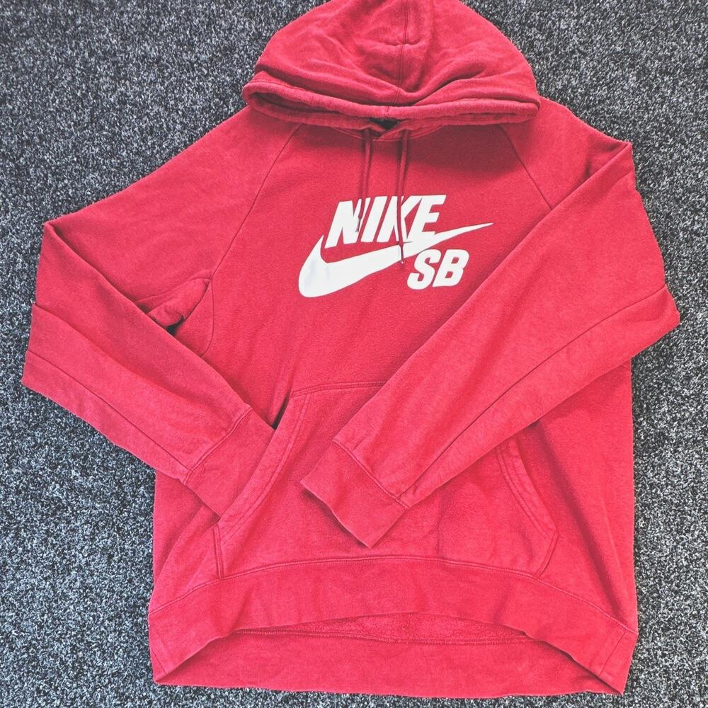 Nike SB Hoodie Mens Large Red Faded Skateboarding Swoosh Logo Pullover846886-677